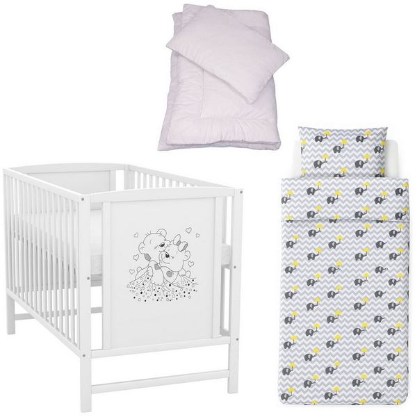 Baby-Delux Komplettbett Babybett Mia Komplettset, 7-tlg, Kinderbett 60x120 cm weiß, Bettset verschiedene Designs