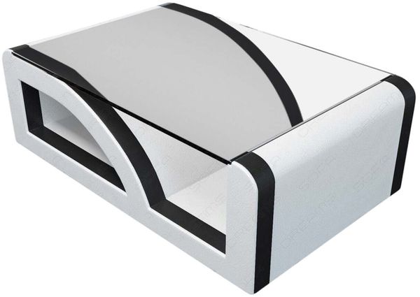 Leder Couchtisch Palermo – Elegantes Design - Echtleder - Weiß-Schwarz