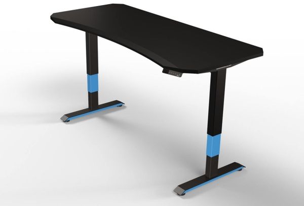 Ergotopia Desktopia GG I Höhenverstellbarer Gaming-Tisch I Midnight Black curved I 160x80 cm I Gestell Schwarz-Rot I Bis zu 125 kg Belastbar