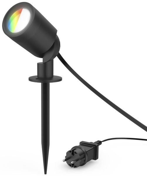 Hama Gartenlampe (LED Gartenstrahler mit Erdspieß, smarte Außenleuchte IP65, WLAN Außenlampe Matter, farbige Gartenbeleuchtung + Farbwechsel, dimmbare Gartenleuchte schwenkbar, mit App) schwarz