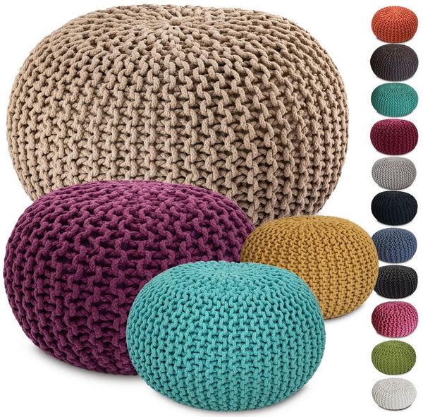 Amagohome Sitzhocker Strickhocker XXL Pouf Ø55 H37cm Bodenkissen Sitzpouf Baumwolle nachhal
