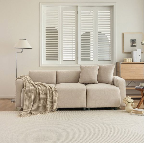 KLAM HOME Sofa 3-Sitzer Sofa mit 2 Zierkissen, 1 Teile, Moderne Sofa Polstersofa gepolstert Sofa für 3-4 Personen, bis 360 kg