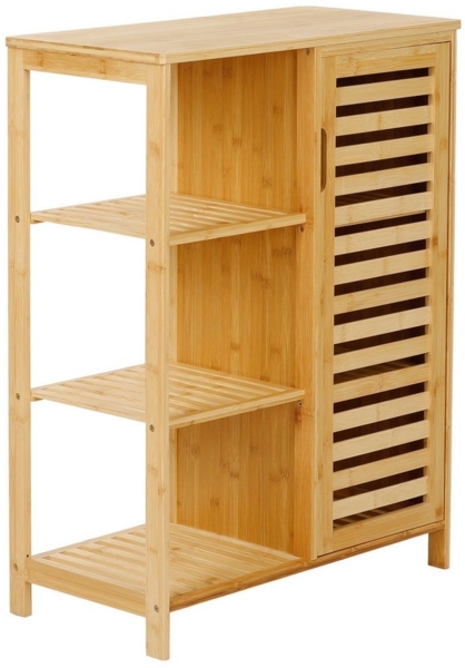 axentia Badezimmerschrank, Bambus, 7 Ablageböden, Tür mit Magnetverschluss, ca. 66 x 87 x 33 cm, holzfarben