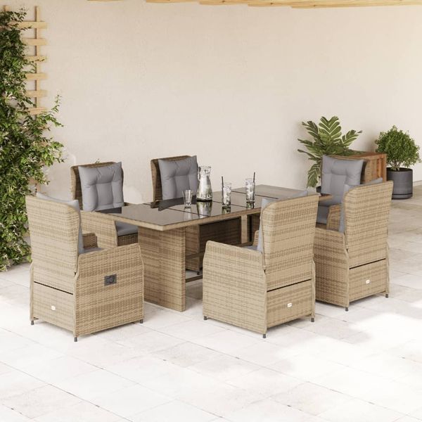 vidaXL 7-tlg. Garten-Essgruppe mit Kissen Beige Poly Rattan 3262787