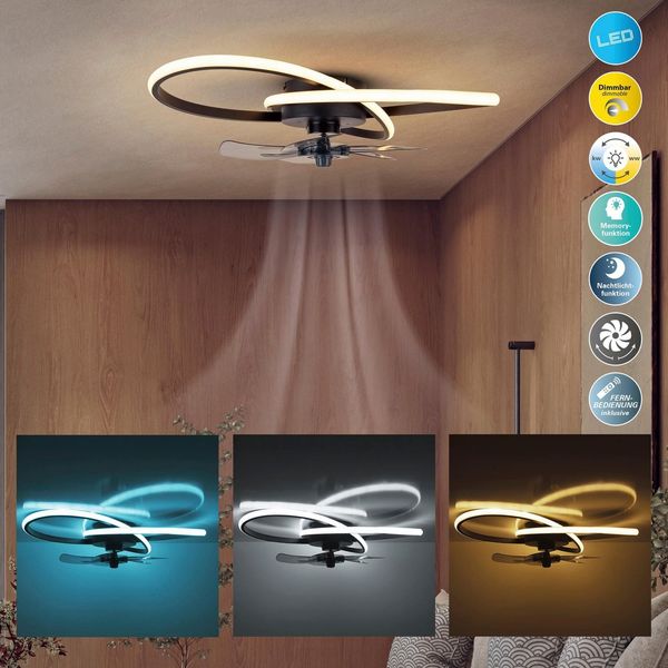OTTO home LED Deckenleuchte Aerris Deckenventilator, CCT - über Fernbedienung, Dimmfunktion, Fernbedienung, Infrarot inkl, Memoryfunktion, Nachtlichtfunktion, Ventilatorfunktion, LED fest integriert, Neutralweiß, Kaltweiß, Warmweiß, Deckenlampe, Ventil...