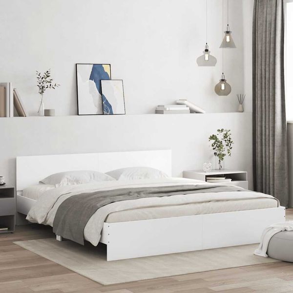 Bettgestell, Doppelbett mit Kopfteil Weiß 180x200 cm
