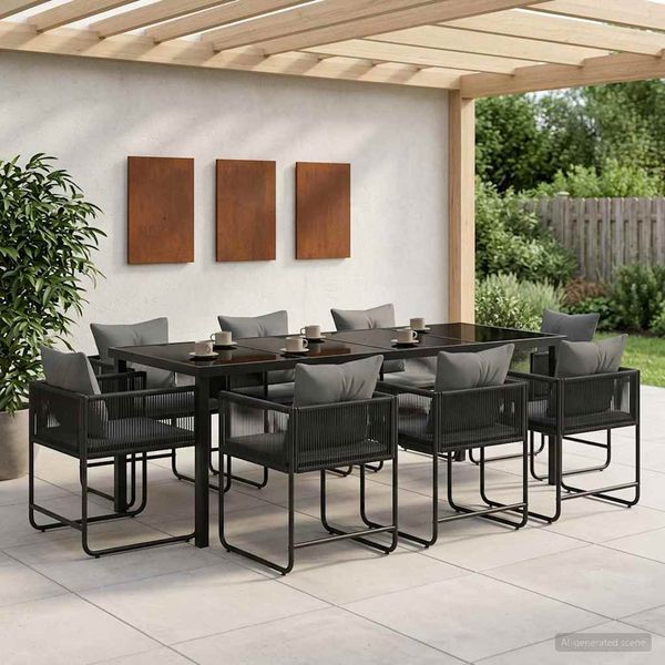 vidaXL Garten Essgruppe 9 pcs Schwarz und Anthrazit 200 x 80 x 73 cm 3448910