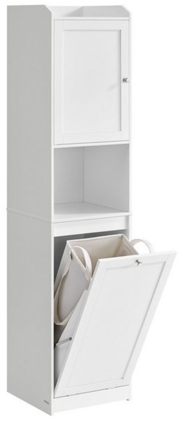 Vasagle Badezimmerschrank mit Wäschekorb, MDF weiß, 40 x 40 x 170 cm Bild 4