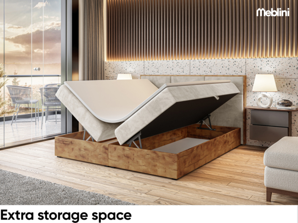 MEBLINI Boxspringbett LOFTY 2 120x220 cm mit Bettkasten - H4/Creme Samt Polsterbett - Doppelbett mit Topper & Taschenfederkern-Matratze Bild 5