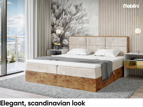 MEBLINI Boxspringbett LOFTY 2 120x220 cm mit Bettkasten - H4/Creme Samt Polsterbett - Doppelbett mit Topper & Taschenfederkern-Matratze Bild 3