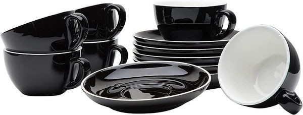 Gastro Spirit Cappuccinotasse 12-teiliges Cappuccino-Tassen Set 200 ml schwarz, Porzellan, 12-teiliges Set, 200 ml