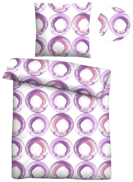Traumhaft schlafen - Castell - Markenbettwäsche Mikrofaser Seersucker Bettwäsche 0260990 KREISE, viola, 1x 135x200 cm + 1x 80x80 cm