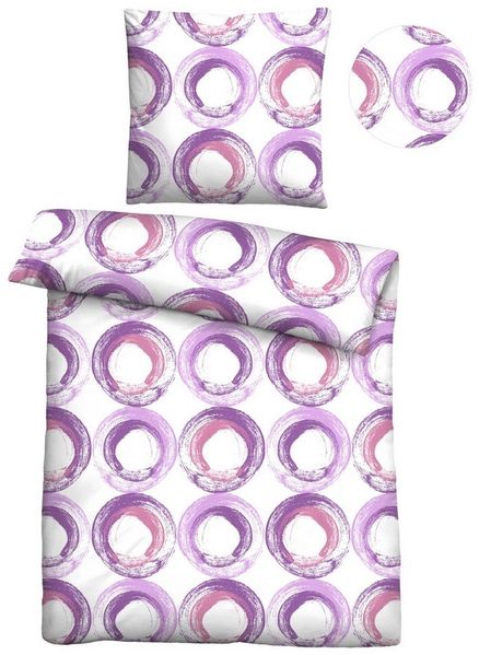Traumhaft schlafen - Castell - Markenbettwäsche Mikrofaser Seersucker Bettwäsche 0260990 KREISE, viola, 1x 135x200 cm + 1x 80x80 cm