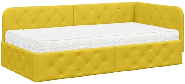 vidaXL Eckbettgestell mit Matratze mit Kopfteil Gelb 90x190 cm Samt 3394078