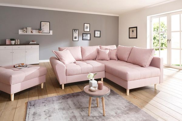 Home affaire Ecksofa Rice L-Form, Set, mit Bonnellfederkern, Hocker & Kissen, Ottomane beidseitig montierbar
