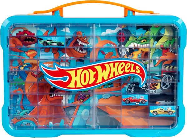 Klein Sammelkoffer Sammelvitrine für 54 Autos, mit leuchtendem Hot Wheels Logo