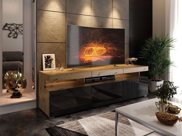 ALLHOUSE24 TV-Schrank MILANO 180 cm LED Beleuchtung Unterschrank Griffe oder Push to Open Breite 180 cm