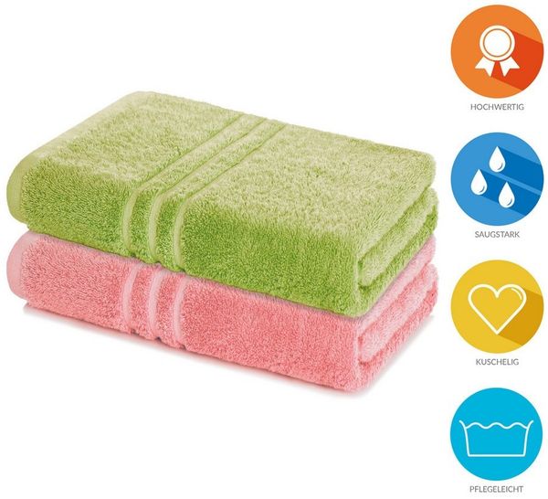 Lavea Badetuch Elena 2er Set Badetücher 100x150 cm, Duschtuch, 500 g/m² Frottier, weich & saugstark, pflegeleicht