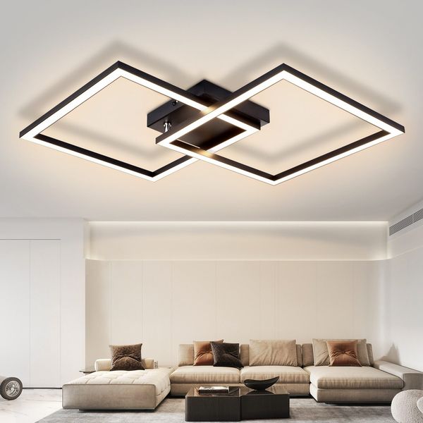 ZMH Deckenlampe LED Deckenleuchte Küche - Schwarz Wohnzimmerlampe 24W Schlafzimmerlampe Modern Design Küchenlampe 3000K Warmweiß Flurlampe für küche Schlafzimmer Flur Wohnzimmer