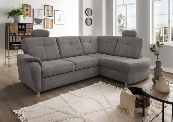 Ecksofa >Elli< Schlaffunktion, Stauraum, Kopfstützen, grau-braun - 264x92x180cm BxHxT