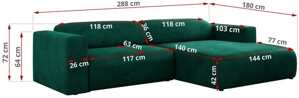 Ecksofa PASADENA, freistehendes Ecksofa, breite Armlehnen, Federsitz - rechts - Dunkelgrün Velours Bild 8