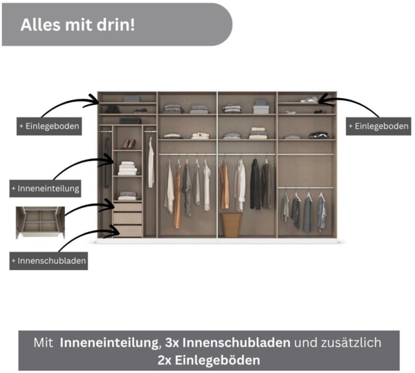 rauch Drehtürenschrank Kleiderschrank Schrank Garderobe TOPSELLER OTELI inkl. Inneneinteilung (erhältlich in Breiten 91-360 cm, ab Breite 136cm inkl. Innenschubladen) mit zusätzlichen Einlegeböden, optional mit Spiegel MADE IN GERMANY Bild 2