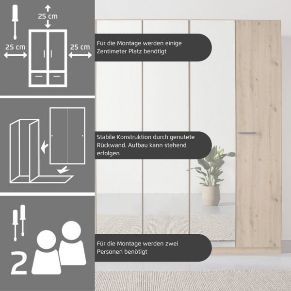 rauch Drehtürenschrank Kleiderschrank Schrank Garderobe TOPSELLER OTELI inkl. Inneneinteilung (erhältlich in Breiten 91-360 cm, ab Breite 136cm inkl. Innenschubladen) mit zusätzlichen Einlegeböden, optional mit Spiegel MADE IN GERMANY Bild 3