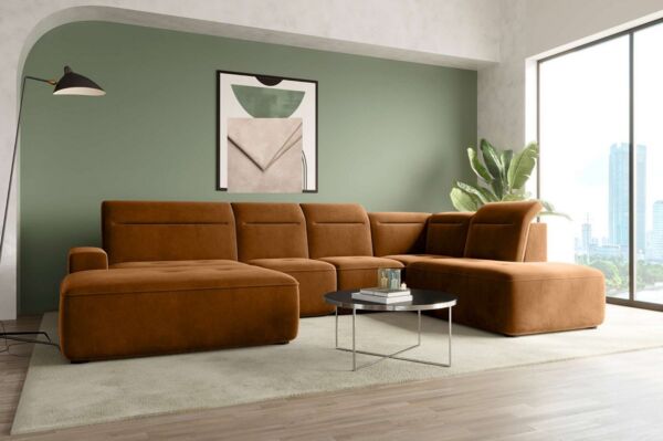 99rooms Wohnlandschaft Elvaro, Sofa, U-Form, Bezug aus Velours PALLADIUM, mit elektrischer Sitztiefenverstellung