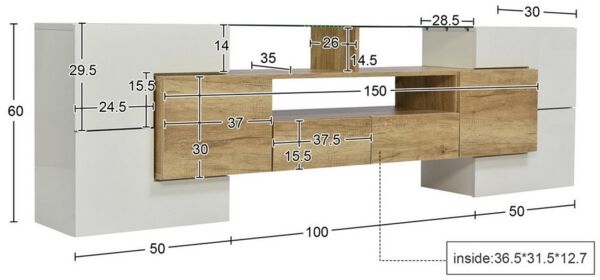 autolock Lowboard TV-Schrank TV-Board hochglänzendes mit LED-Beleuchtung, Glasoberfläche (200 x 35 x 60 cm), Wohnzimmermöbel Fernsehschrank Kommode für Wohnzimmer Schlafzimmer