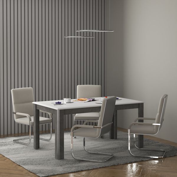 FORTE Canne Esstisch ausziehbar, Holzwerkstoff, Weiß/Grau, 160 x 77,7 x 90 cm