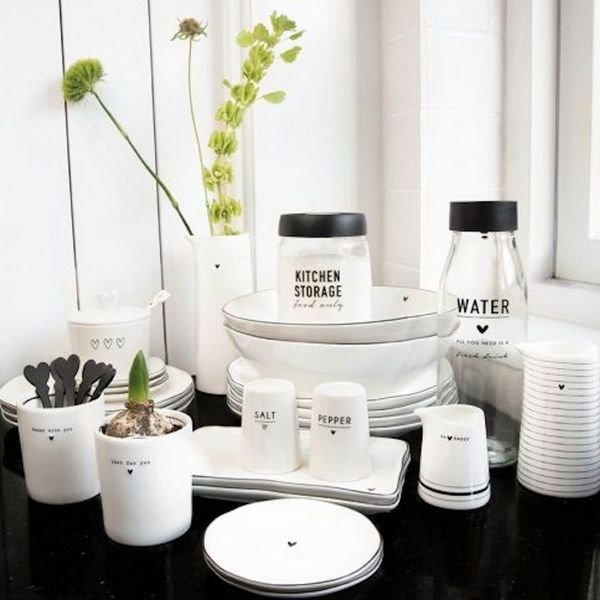 Bastion Collections Salatschüssel Schwarzes Herz, Keramik, Spülmaschinengeeignet, Weiß, Motiv: schwarzes Herz