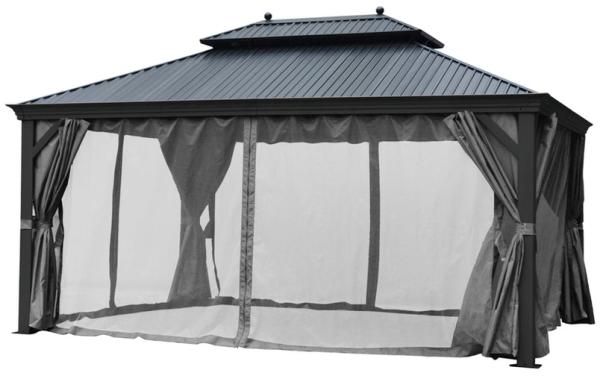 XXL Premium Alu Garten Pavillon 3x3,65 m mit festem Aludach Pergola Sonnendach 2024