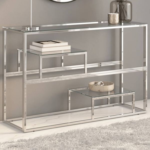 vidaXL Konsolentisch Silbern Edelstahl und Hartglas 350001