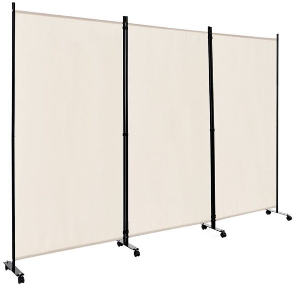 COSTWAY Paravent 3 tlg. auf Rollen, Klappbar, Metallrahmen, 262x180 cm