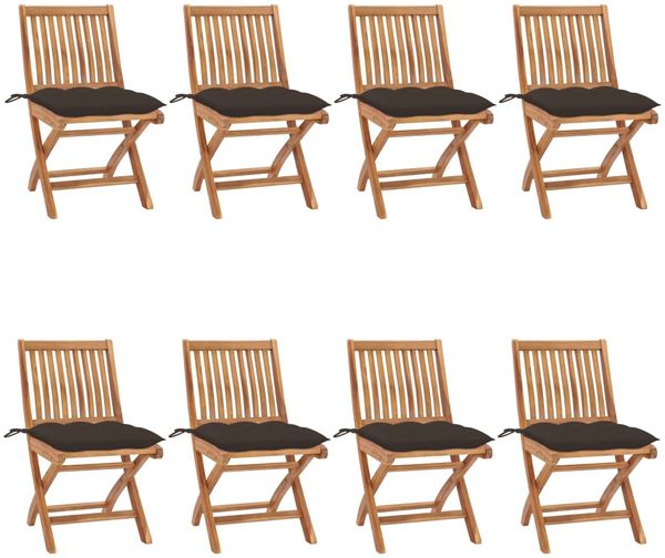 vidaXL Klappbare Gartenstühle mit Kissen 8 Stk. Massivholz Teak 3072884
