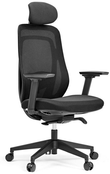 hjh OFFICE Profi Bürostuhl Vivadapt – Ergonomischer Drehstuhl mit Verstellbarer Kopfstütze, 3D Armlehnen, Sitztiefenverstellung, Synchronmechanik, Schwarz