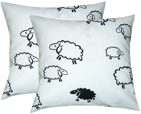 Heubergshop Kissenbezüge, (2 Stück), 2er Set 40x40cm Schafe Weiß Schwarz Kissenhülle 100% Baumwolle (99/2)