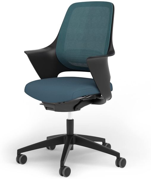 Ergotopia WellBack Bürostuhl Schwarz-Blau - Ergonomisch mit Lordosenstütze & Synchronmechanik