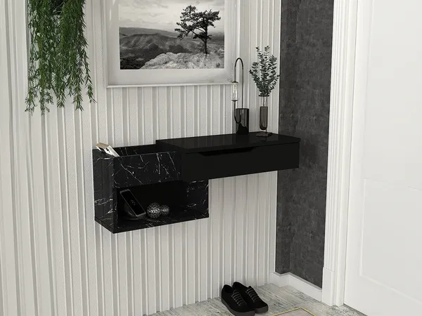 Vente-unique - DAREKA Konsole Holz, Platte Schwarz - B 29,6 cm x H 33,2 cm x L 90 cm