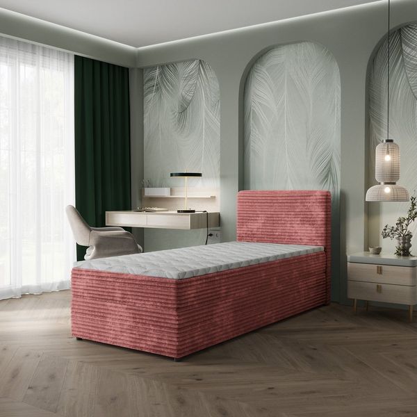 Masseno Boxbett PISA 100x200 cm mit Bonell Matratze und Topper, Einzelbett, Jugendbett, Polsterbett mit Kopfteil, Boxspringbett
