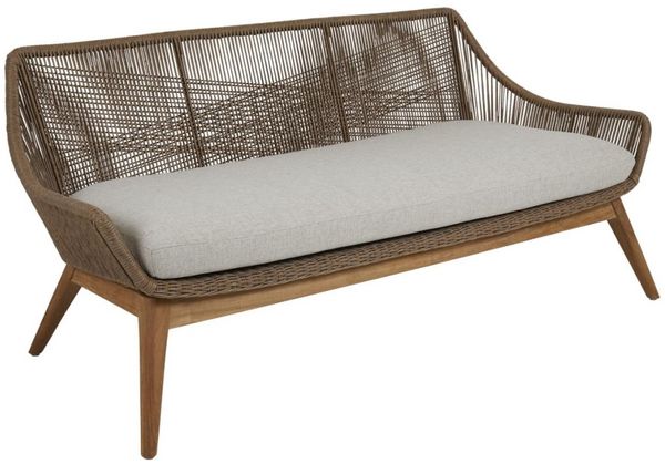 Gartensofa Hassel mit Kissen aus Teak und Rattan, modern, beige braun, für 1–2 Personen, Outdoor