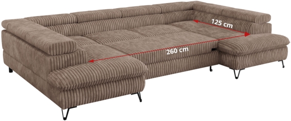 Mks Möbel 'Peter U' Wohnlandschaft mit Bettkasten, Bettfunktion & einstellbaren Kopfstützen, Braun, Cord Bild 9