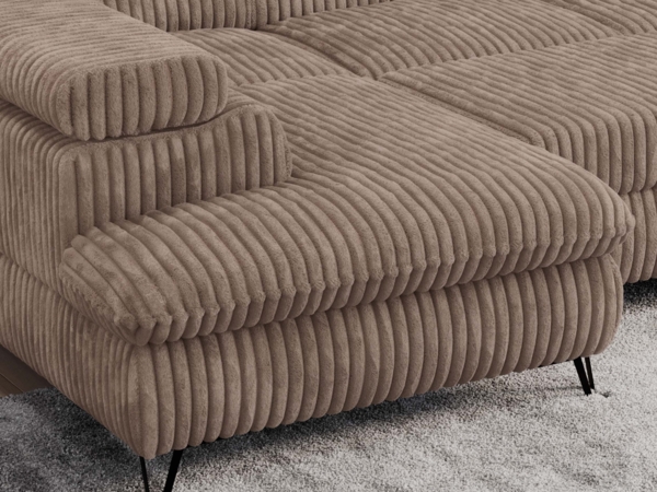 Mks Möbel 'Peter U' Wohnlandschaft mit Bettkasten, Bettfunktion & einstellbaren Kopfstützen, Braun, Cord Bild 5