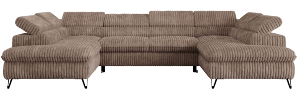 Mks Möbel 'Peter U' Wohnlandschaft mit Bettkasten, Bettfunktion & einstellbaren Kopfstützen, Braun, Cord Bild 6