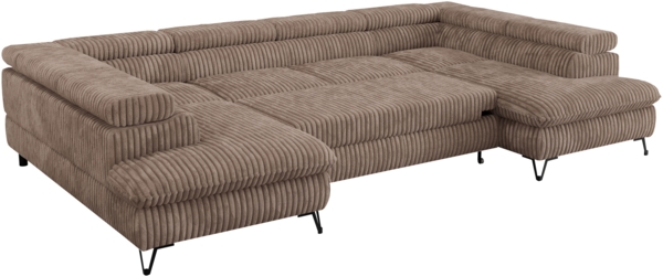 Mks Möbel 'Peter U' Wohnlandschaft mit Bettkasten, Bettfunktion & einstellbaren Kopfstützen, Braun, Cord Bild 7