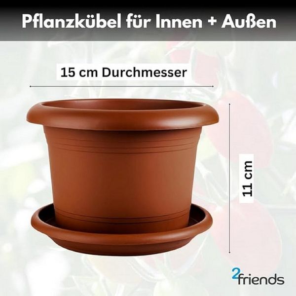 SUSTANIA Blumentopf Eleganter Pflanzkübel mit Untersetzern (8er Set 15 cm Durchmesser), Terracotta Pflanztopf rund