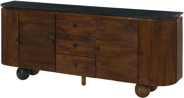 Sideboard Mango 200x40x80 dunkelbraun lackiert / Marmor schwarz FLORENZ #222
