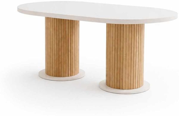 Eleganter Esstisch, 160 x 80 x 75 cm, Weiß & Natur, 100% melaminbeschichtet, stabile Holzbeine | Modernes Design