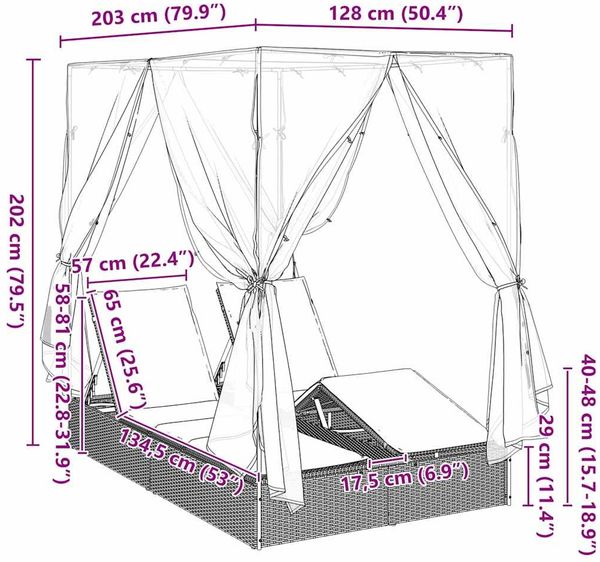 vidaXL Doppelte Sonnenliege Rot 205 x 129 x 200 cm Poly-Rattan 3376133 Bild 11