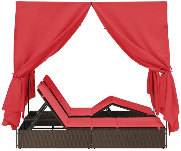 vidaXL Doppelte Sonnenliege Rot 205 x 129 x 200 cm Poly-Rattan 3376133 Bild 6